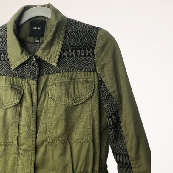 Forever 21 Utility Army Cotton and Wool Green Jacket Size S - Picture 3 of 15